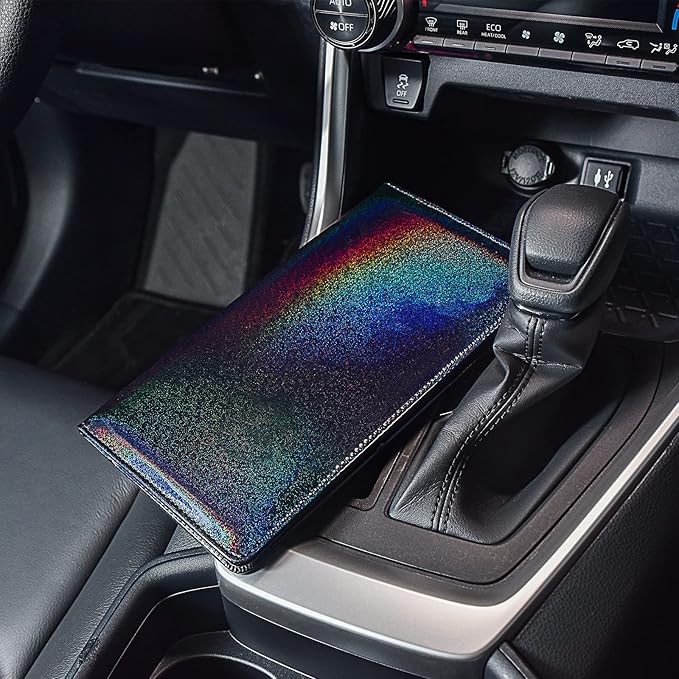 HERRIAT Car Registration and Insurance Card Holder,Glitter Leather Vehicle Glove Box Automobile Documents Paperwork Wallet Case Organizer for ID, Key Contact Information Cards,Men&Women