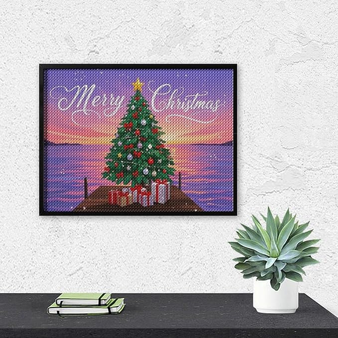 AIVKIEJK Diamond Painting Kits for Adults - Merry Christmas Coastal Winter Beach Painting DIY 5D Full Drill Diamond Dots Paintings with Diamonds Gem Art and Crafts Home Decor 12"x16"