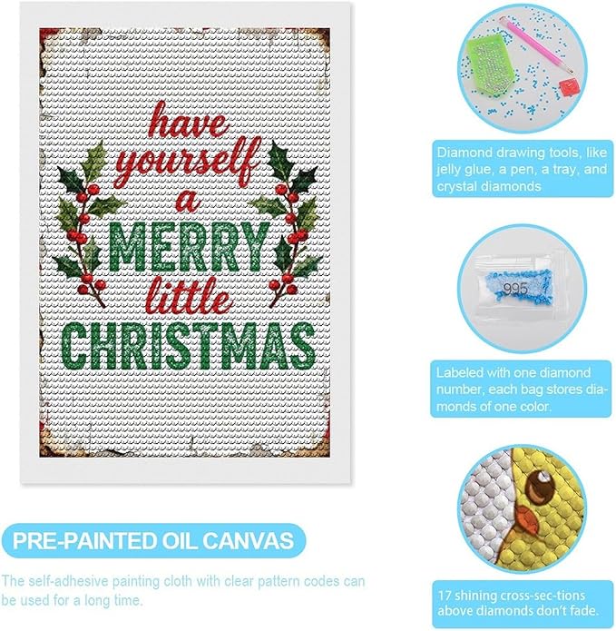 AIVKIEJK Diamond Painting Kits for Adults - Merry Christmas Santa Painting DIY 5D Full Drill Diamond Dots Paintings with Diamonds Gem Art and Crafts Home Decor 8"x12"