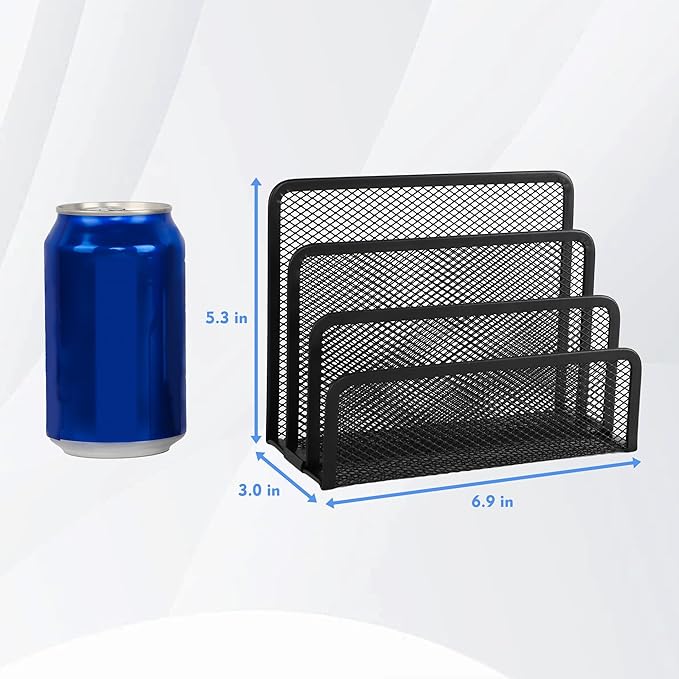 EASEPRES Desk Mail Organizer, Office Small Desktop Metal Mesh Envelope Letter Sorter Paper File Holder Organizer with 3 Vertical Upright Compartments, Black 2 Pack