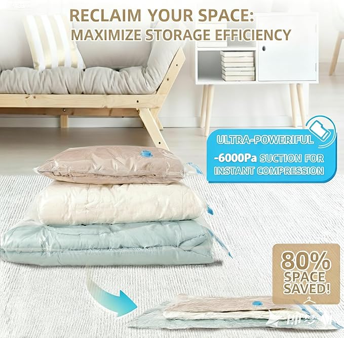 Vacuum Seal Bags with Portable Electric Pump, 6 Pack Vacuum Storage Bags for Clothing Travel, Compression Packing Space Saver Bags for Luggage Suitcase (2 Small & 2 Medium & 2 Large)