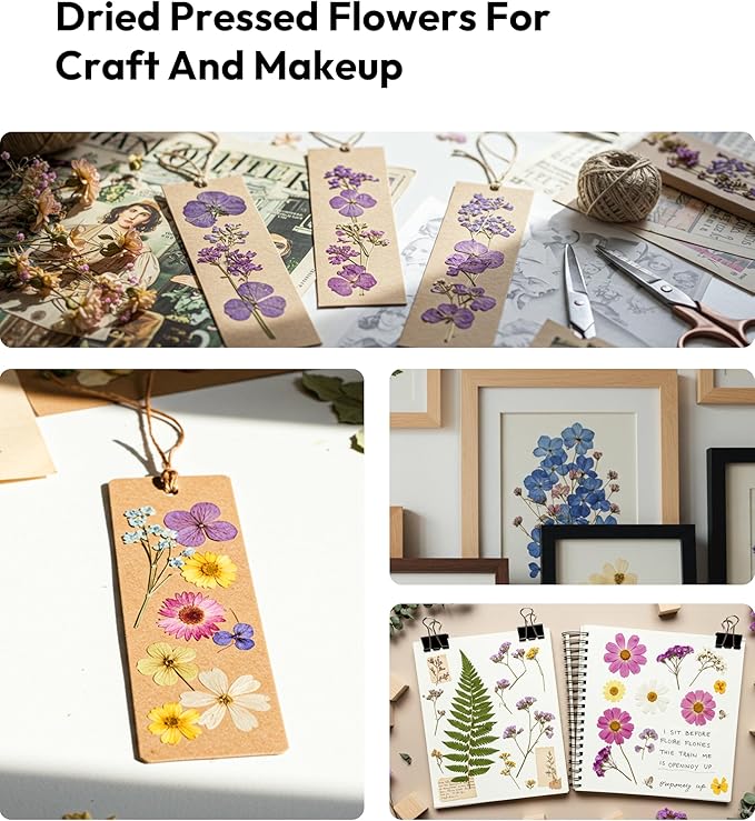 Dried Flowers, Resiners 58Pcs Pressed Flowers for Craft Purple Real Natural Dried Flowers Dry Leaves Kit for DIY Making Crafts Resin Soap Candle Scrapbook Supplies Card Making Jewelry