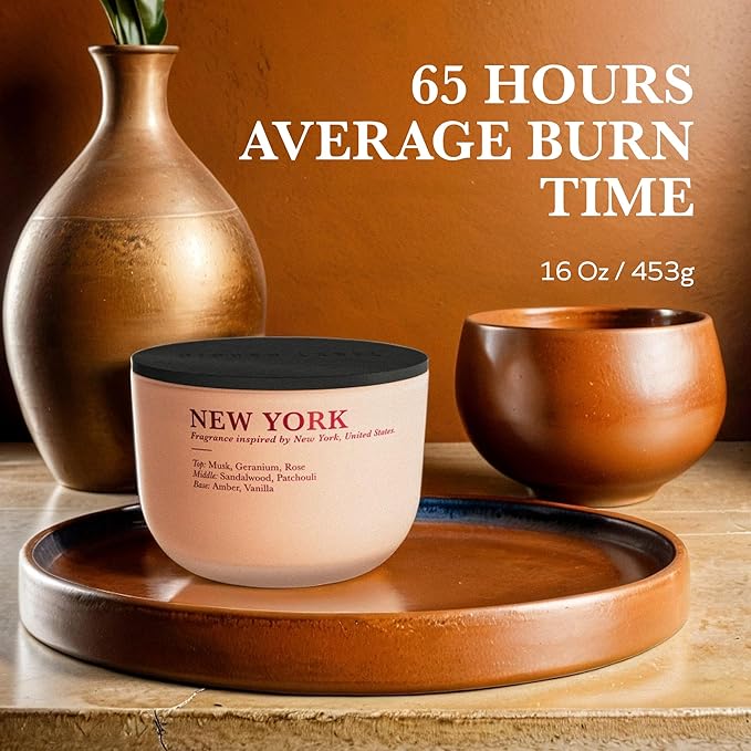 Amber Musk Scetned Candles, 3 Wick Natural Candles Non Toxic for Home Scented, 16 oz Aromatherapy Candle Long-Lasting Clean Burn Gift-Ready for Autumn Hosting | Seasonal Home Décor