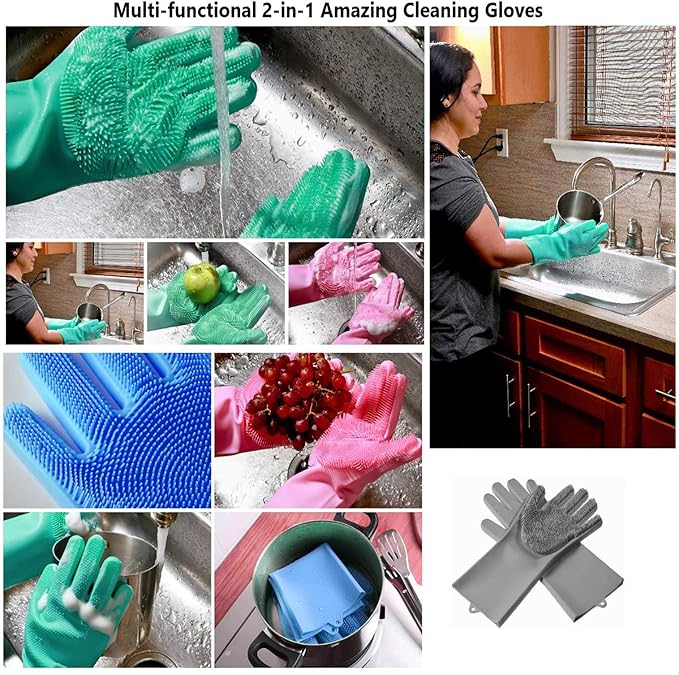 Magic Dishwashing Cleaning Sponge Gloves Reusable Silicone Brush Scrubber Gloves