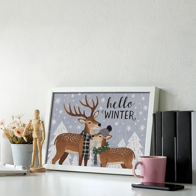 AIVKIEJK Diamond Painting Kits for Adults - Reindeer Snowflake Winter Seasonal Painting DIY 5D Full Drill Diamond Dots Paintings with Diamonds Gem Art and Crafts Home Decor 8"x12"