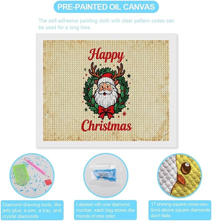 AIVKIEJK Diamond Painting Kits for Adults - Christmas Santa Claus Holly Berries & Snowflakes Painting DIY 5D Full Drill Diamond Dots Paintings with Diamonds Gem Art and Crafts Home Decor 16"x20"