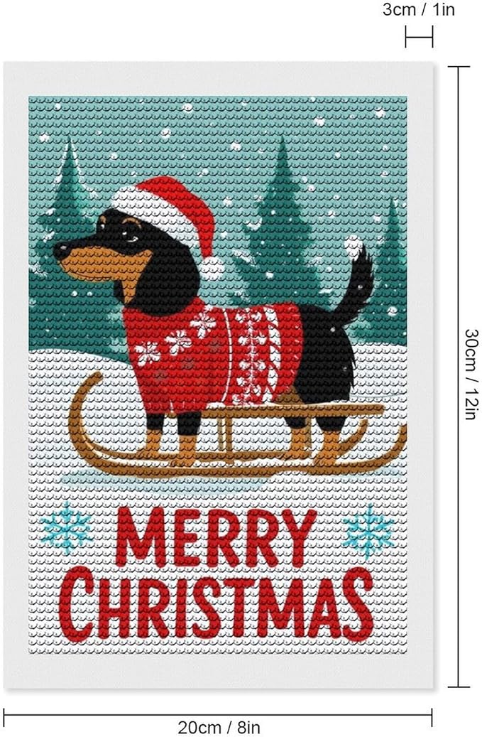 AIVKIEJK Diamond Painting Kits for Adults - Merry Christmas Dachshund Painting DIY 5D Full Drill Diamond Dots Paintings with Diamonds Gem Art and Crafts Home Decor 8"x12"