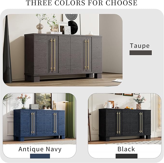 Amposei Modern Sideboard Buffet Cabinet 60-Inch Wood Credenza Console Storage Cabinet Dining Table with 4 Doors and Adjustable Shelves for Living Room Entryway, Taupe