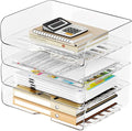 Tomorotec Desk Letter Tray Set, A4 Size Clear PET Stackable Document Organizer Office Desktop File Paper Holder Book Storage Rack Side Load Anti-Skid Stacking Support Convex Bottom (4X Landscape)
