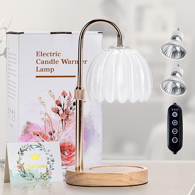 Candle Warmer Lamp with Timer Dimmer Adjustable Height, for New Home Decor,Valentine's Day, Birthday Gifts for Women,Wax Warmer Lamp for Jar Candles with 2 Bulbs(White)