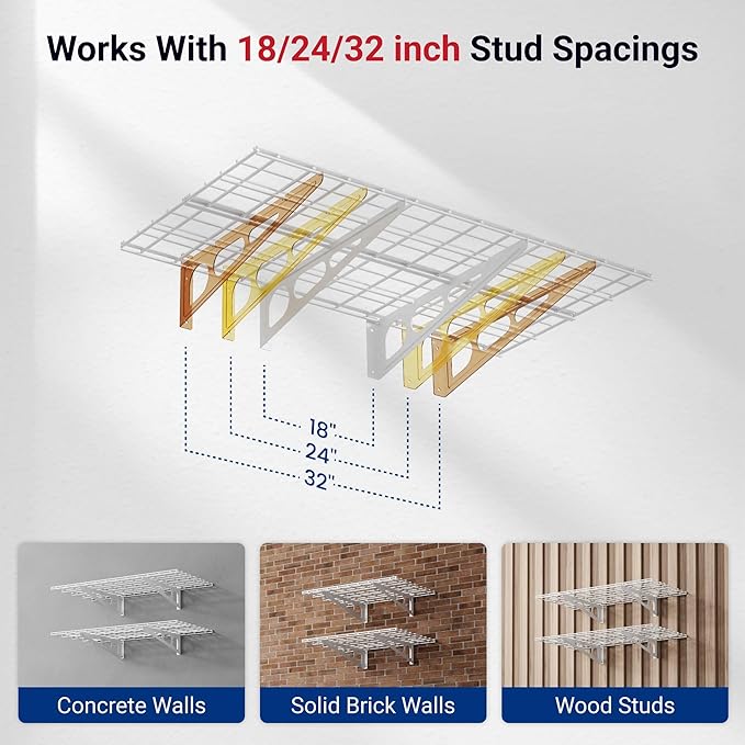 FLEXIMOUNTS 4-Pack 2x4ft 24-inch-by-48-inch Wall Shelf Garage Storage Rack Wall Mounted Floating Shelves, Total 1200lbs Capacity, White, Classic Series