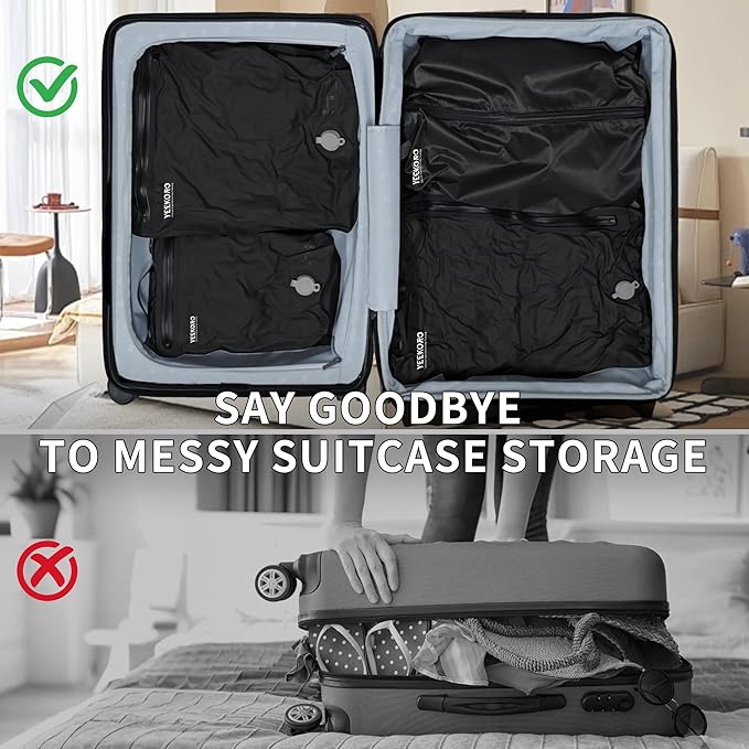 5 Set Vacuum Bags for Travel, Professional IPX8 Reusable Organizer, Compression Packing cube for Suitcases, Durable Seal Space Saver Bags -Traveling Essentials (Black with Pump)