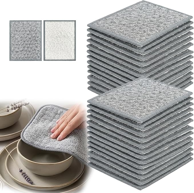 30PCS Double Side Non Scratch Wire Dishcloths,Reusable Multipurpose Wire Dishwashing Rags for Wet and Dry,Reusable Metal Scrubbing Pads Sponge Cloths for Kitchen, Sinks, Pots, Pans (Style B,20pcs)