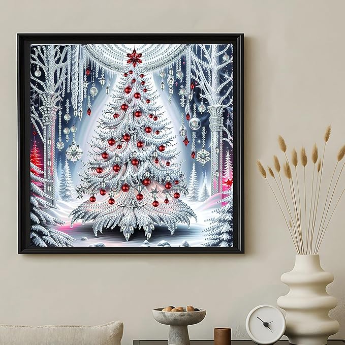 Christmas Tree 5D Special Shape Diamond Art Kits for Beginners, Christmas Winter Theme Diamonds Painting Kits for Adults,DIY Crystal Rhinestones Diamond Paintings for Home Wall Decor 12×12Inch