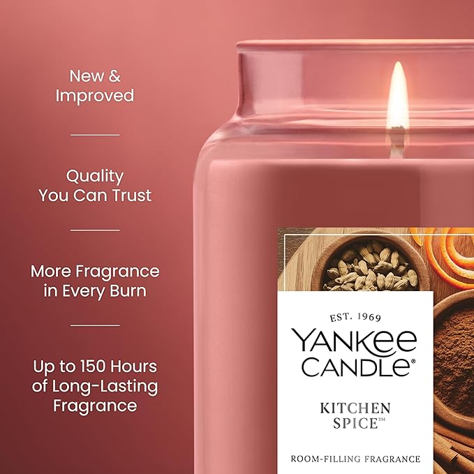 Yankee Candle Kitchen Spice, Scented Candle, 22oz Large Jar with up to 150 Hour Burn Time, Giftable