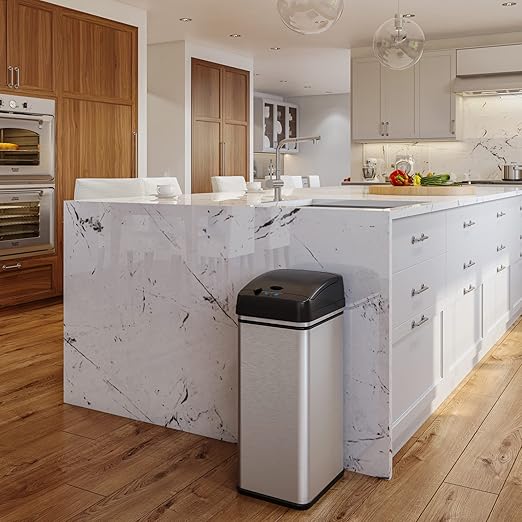 iTouchless 13 Gallon Sensor Trash Can with AC Adapter, Battery-Free Stainless Steel Automatic Bin with Odor Filter, Great for Kitchen and Office