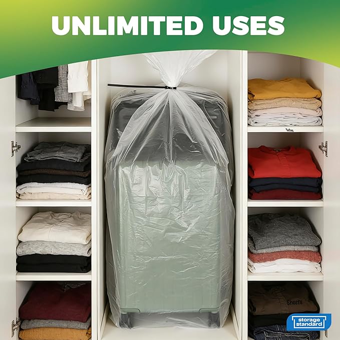 Storage Standard 6-Pack Large Clear Plastic Bags for Storage - Waterproof Extra Large Plastic Bags with Zip Ties, Heavy-Duty Cover for Luggage, Suitcases, Strollers & Travel Gear - 40 x 60 Inches