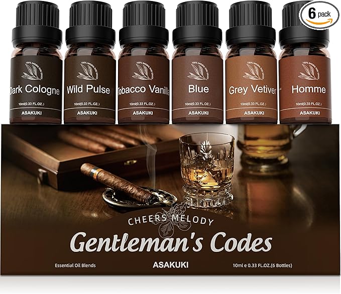 ASAKUKI Men Essential Oils Set for Diffuser, 6×10ml Cologne-Inspired Unisex Fragrance Oils for Diffusers – Elegant, Clean, and Confident Scents