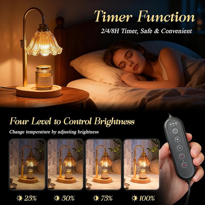Candle Warmer Lamp with Timer & Dimmable 4-Level Brightness - Adjustable Height,for New Home Bedroom, Gifts for Women(Brown2)