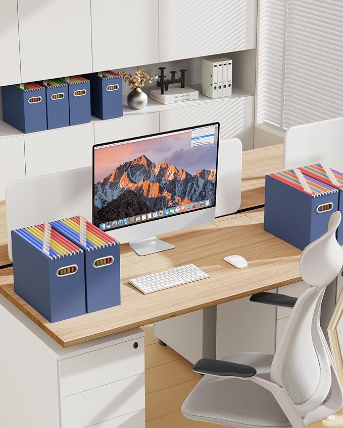 Oterri Cardboard File Organizer Box for Hanging File Folders Letter Size,File Box for Computer Desk,File Cabinet,Working Home,Office,Classroom (Navy, Letter Size - 2 Packs)