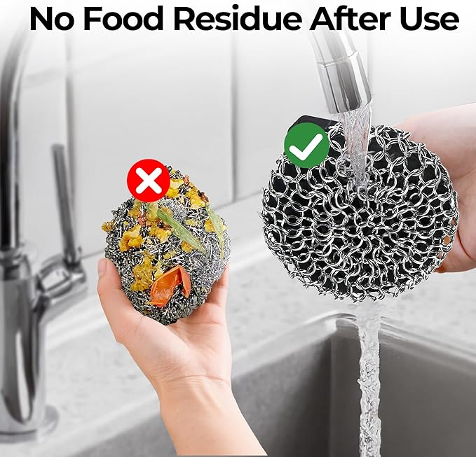 Amagabeli Cast Iron Cleaner with Handle Stainless Steel Chainmail Pan Scrubber for Cast Iron Skillet Cleaner Chain Mail Scrubber Brush Pan Pot Wok Griddles BBQ Grills