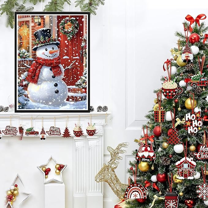 Accompany Wind 5D Christmas Diamond Painting Kits for Adults, Christmas Snowman Diamond Art Kits,Round Full Drill Dots Gem Crafts for Home Wall Decor Gifts 12x16 Inch