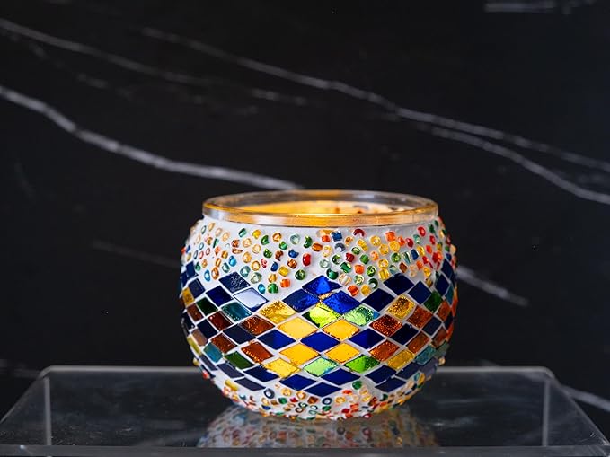 KRAFTSTORIES Turkish Mosaic DIY Candle Holder Kit - Glass Decorative Tealight for Living Dining Room Bedroom | Make Your Own Mosaic | Craft Kits for Adults (Multicolor - MA03)