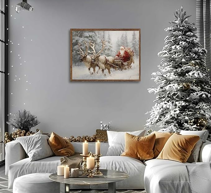 Paint by Number Kit for Adults & Kids, Christmas Santa Reindeer Sleigh 16x20 Inch, DIY Acrylic Painting Kit with Brushes & Paints, Holiday Art Craft for Home Decor Unframed