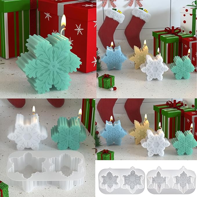 Christmas Snowflake Candle Silicone Mold 2 Hole DIY Aromatic Handmade Soap Plaster Resin Mold Xmas Pastry Baking Mold Home Decor