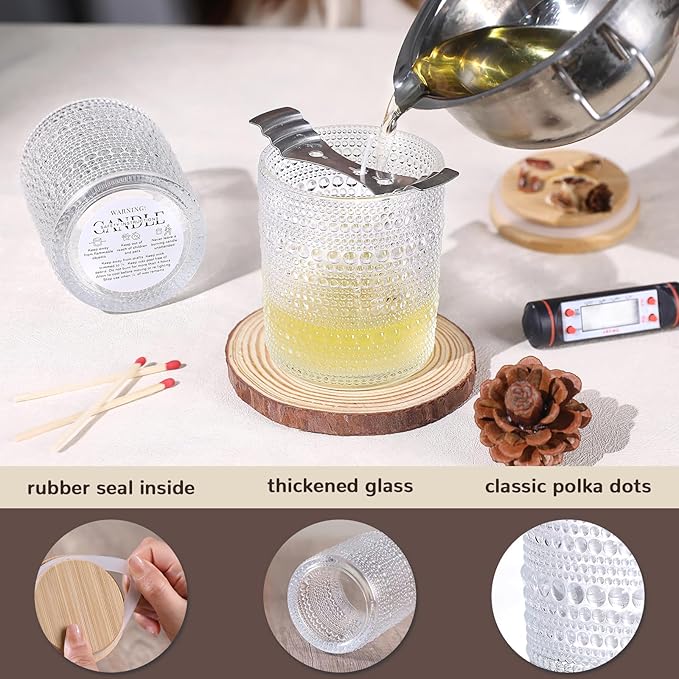 DARJEN 12 Pack Clear Candle Jars for Making Candles- 8 OZ Empty Glass Candle Making Jars with Bamboo Lids and Labels, Candle Making Supplies Candle Containers for Home DIY