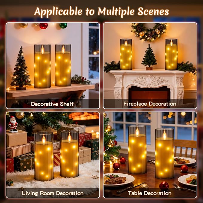 11" x 4" Large Outdoor Waterproof LED Candles, 2Pcs Pillar Candles with Remote & Timer, Flameless Candle Battery Operated with Embedded Star String for Porch, Patio, Outdoor Decor and Christmas