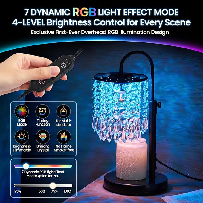 Candle Warmer Lamp with Timer Dimmer and 3 Bulbs, Lamp Candle Warmer with Marble Base,Wax Melt Warmer for Jar Candles, Birthday Gifts for Women Mom, House Warming Gifts New Home Decor (RGB-Black)