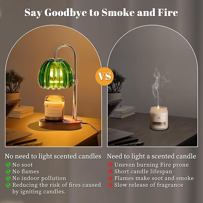 Candle Warmer Lamp with Timer Dimmer Adjustable Height, for New Home Decor,Valentine's Day, Birthday Gifts for Women,Wax Warmer Lamp for Jar Candles with 2 Bulbs(Green)