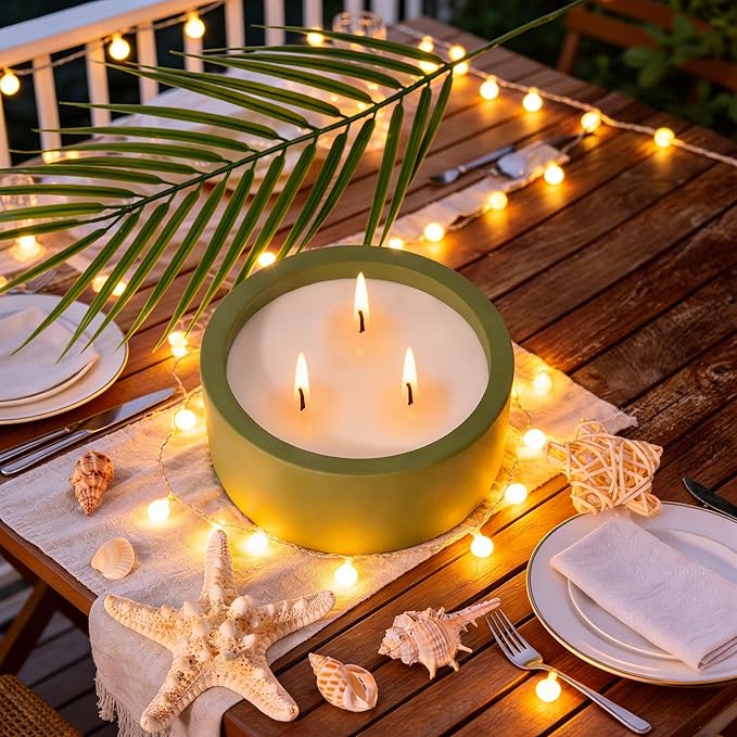 Viyffo Large Citronella Candles Outdoor, 3 Wick 20oz Citronella Candle Indoor, Non Toxic Soy Scented Candle, Green Ceramic Jar for Patio, Deck, Garden, Backyard & Camping, Home Fragrance, Décor & Gift