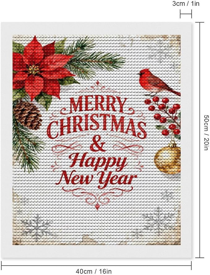 AIVKIEJK Diamond Painting Kits for Adults - Merry Christmas & Happy New Year Painting DIY 5D Full Drill Diamond Dots Paintings with Diamonds Gem Art and Crafts Home Decor 16"x20"