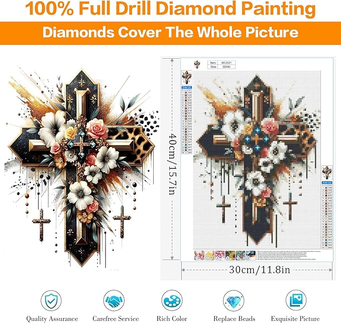 Diamond Art Kits for Adults, Cross Diamond Painting Kits for Beginners, 5D Full Drill Gem Art Paint with Diamonds Dots Crafts Kits for Home Decor Gift 12x16inch (Religion)