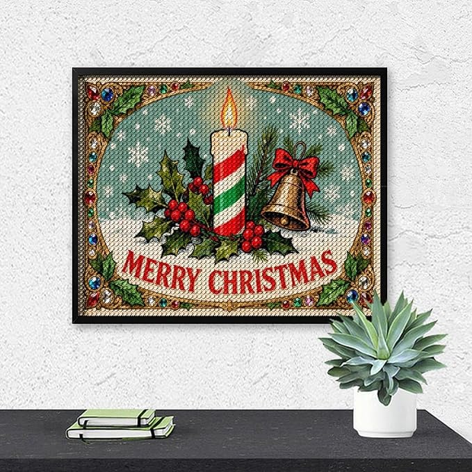 AIVKIEJK Diamond Painting Kits for Adults - Merry Christmas Candle & Holly Accents Painting DIY 5D Full Drill Diamond Dots Paintings with Diamonds Gem Art and Crafts Home Decor 16"x20"