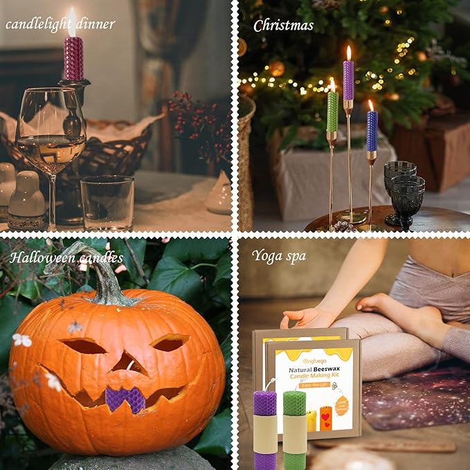 Bingfuego Beeswax Candle Making Kit for Kids - 12 Sheets for Rolling, Natural Bright Color (8 x 8 Inch)