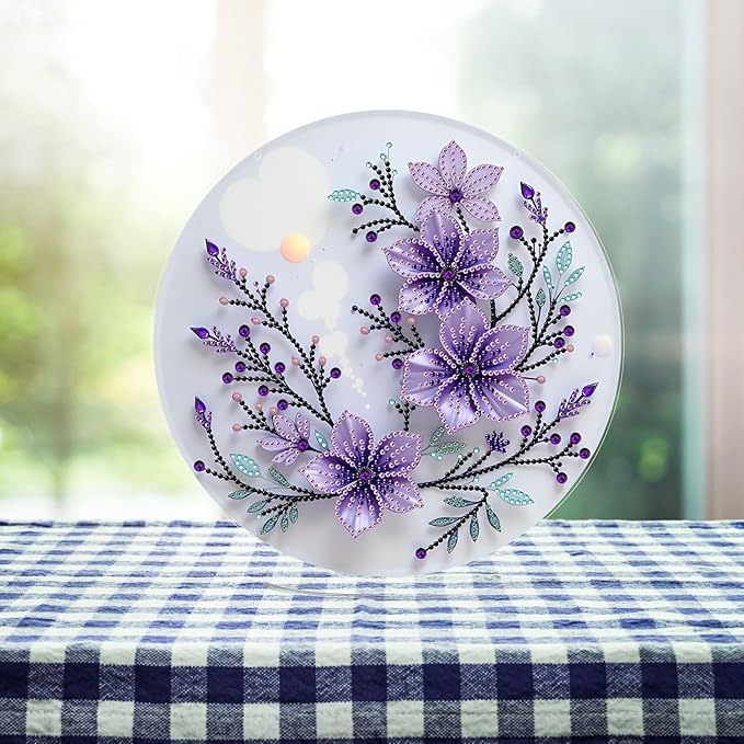 ARTopet DIY Diamond Desktop Ornament PET Irregular Shape Special Shaped Crystal Double Sided Pattern Single Sided Diamond Art Painting Tabletop Home Ornaments Decor (Purple Flowers02)