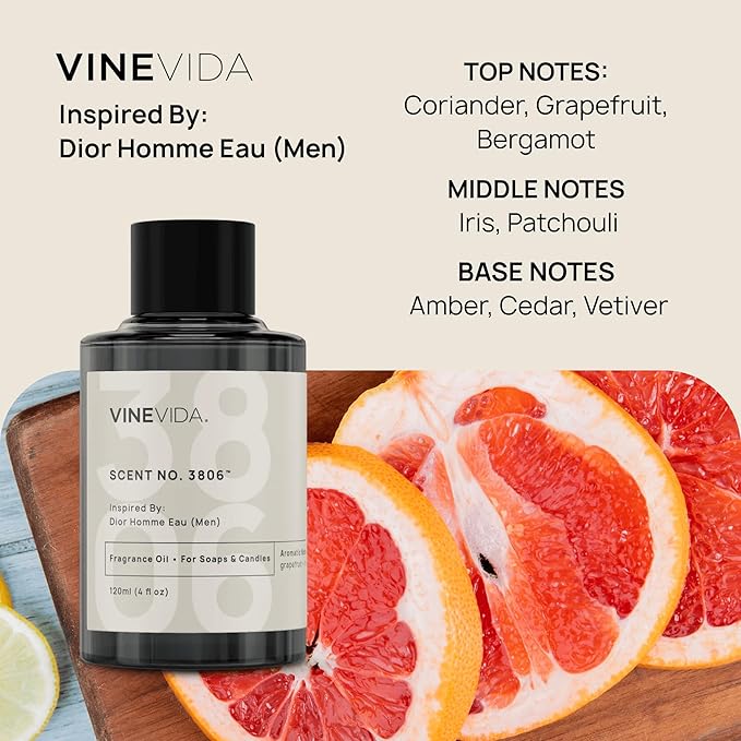 VINEVIDA [4 Oz] Scent No. 3806 Inspired by Homme Eau (Men); Fragrance Oil for Candle Making and Soap Making - Premium Candle Scents for Soy Candles