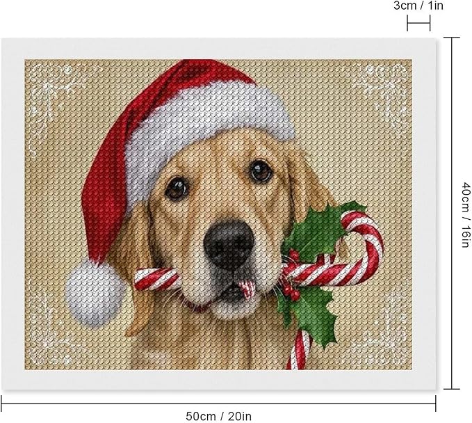 Diamond Painting Kits for Adults - Christmas Golden Retriever Puppy in Santa Hat with Candy Cane Painting DIY 5D Full Drill Diamond Dots Paintings with Diamonds Gem Art And Crafts Home Decor 16"x20"