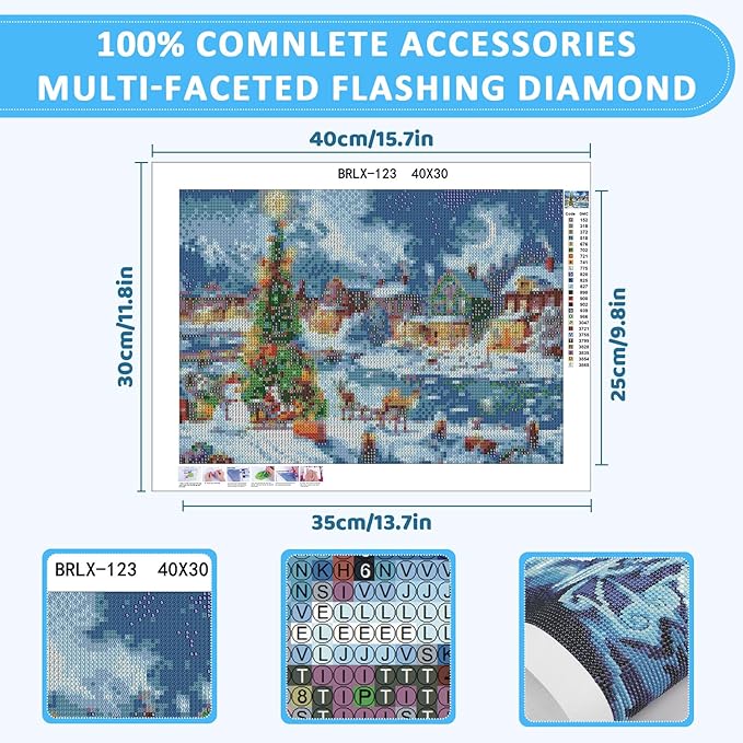 Skyboda Christmas Diamond Art Kits for Adults Beginners, Christmas Night Diamond Painting Kits for Adults,5D Full Drill DIY Diamond Dot Gem Art Kit Wall Home Decor Arts Craft 12x16 inch