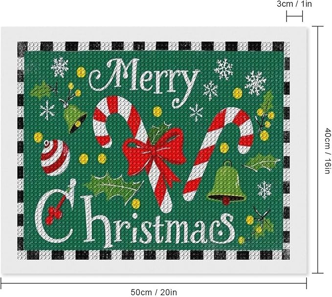 AIVKIEJK Diamond Painting Kits for Adults - Festive Merry Christmas Red Bow, Candy Cane & Bell Painting DIY 5D Full Drill Diamond Dots Paintings with Diamonds Gem Art and Crafts Home Decor 16"x20"