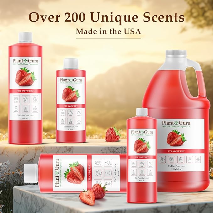 Strawberry Fragrance Oil 4 fl. oz. Scented Oil for DIY Soap Making, Candles, Bath Bombs, Body Butters. Used in Aromatherapy Diffusers, Burners and Warmers. Great Addition to Lotions and Creams.