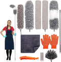 SOUJOY 12 PCS Microfiber Duster Kit with Bendable Heads and Extension Pole Up to 74'', Washable Reusable Feather Dusters for Cleaning High Places, Ceiling Fans, Blinds, Furniture, Cars