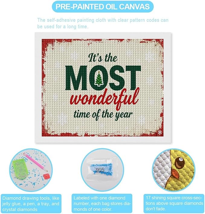 Diamond Painting Kits for Adults - Quote & Christmas Tree Humorous Most Wonderful Time of The Year Painting DIY 5D Full Drill Diamond Dots Paintings with Diamonds Gem Art And Crafts Home Decor 16"x20"