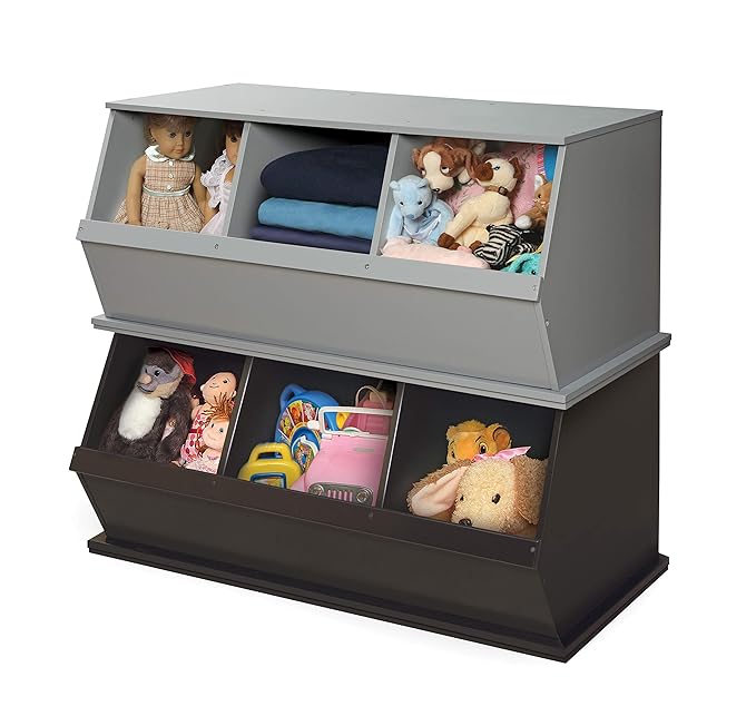 Badger Basket Stackable 3-Bin Storage Cubby - Modular Toy and Craft Organizer with Wide Mouth Bins, Expandable Design, Solid Panel Construction - Compatible with Other Units - Espresso
