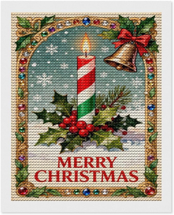 AIVKIEJK Diamond Painting Kits for Adults - Merry Christmas Candle & Holly Accents Painting DIY 5D Full Drill Diamond Dots Paintings with Diamonds Gem Art and Crafts Home Decor 16"x20"