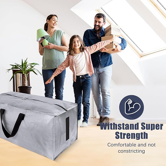 HOMESURE 8 Pack Large Strong Bags with Zippers & Carrying Handles - Water-Resistant - Heavy Duty Storage Tote for Space Saving Storage, Fold Flat, Alternative to Moving Box (Silver)