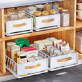 Pull out Cabinet Organizer,Heavy Duty Slide out Pantry Shelves Drawer Storage with Adhesive Nano Film,Sliding Mesh Cabinet Basket with Handle for Kitchen, Bathroom, Home, 9.8"W X 15.7"D X 6.2"H,White